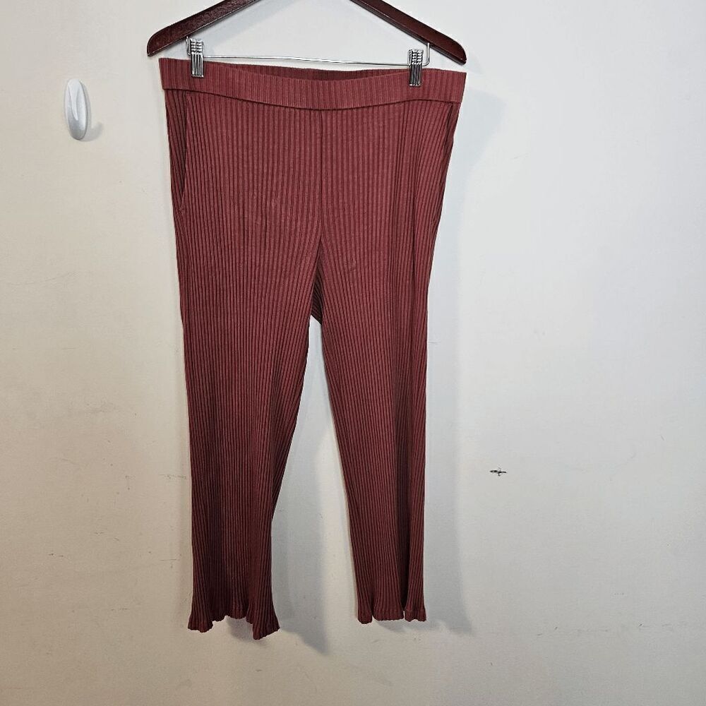 Eileen Fisher Ribbed Flare Pants Womens Brown Size Large